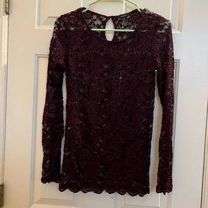 Forever 21 Burgundy Sheer Lace Top